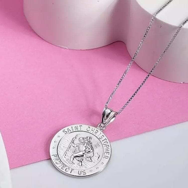 925 Sterling Silver 20MM Saint Christopher Religious Pendant Necklace Necklaces - DailySale