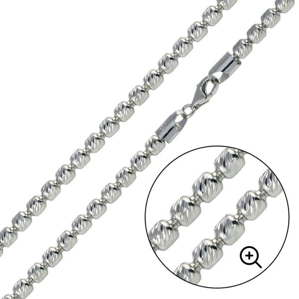 925 Sterling Silver 3mm Moon Cut Oval Barrel Beaded Chain Necklace Necklaces - DailySale