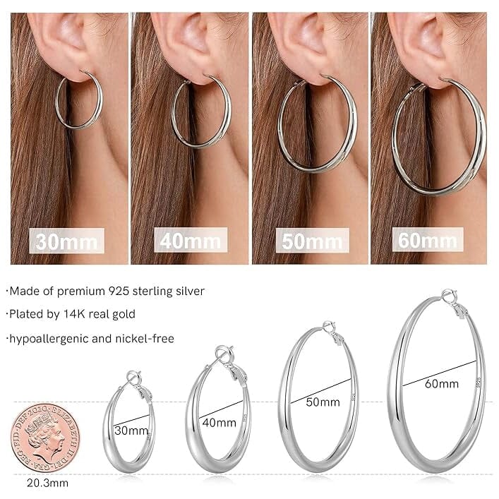 925 Sterling Silver 50mm Hoop Earrings Earrings - DailySale