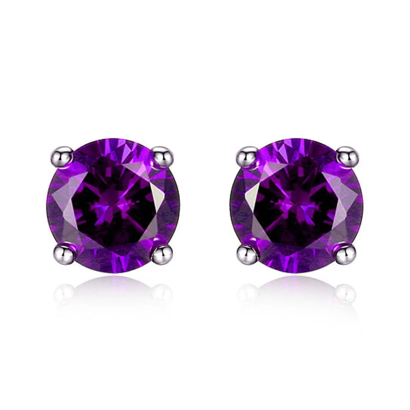 925 Sterling Silver 6mm Round-Cut Amethyst Stud Earrings Earrings - DailySale