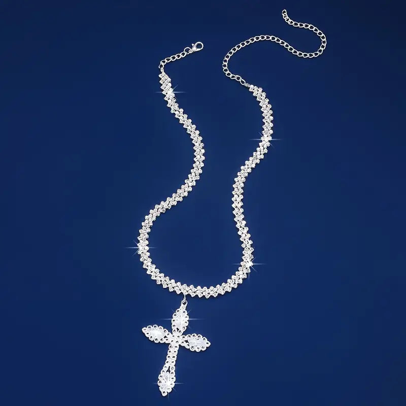 925 Sterling Silver Cross Pendant Necklace with Sparkling Rhinestone Embellishments Necklaces - DailySale