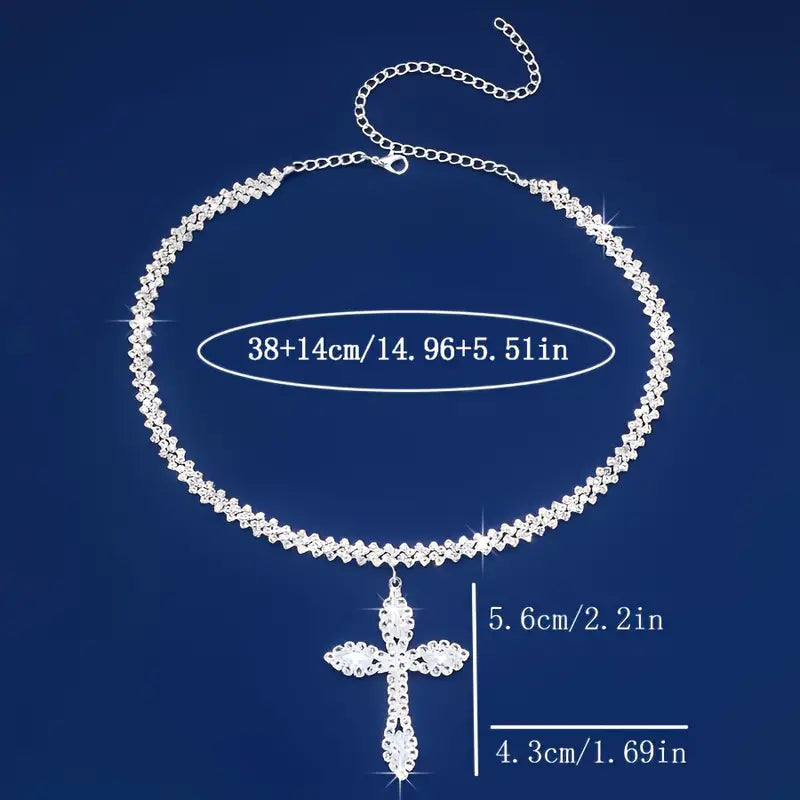 925 Sterling Silver Cross Pendant Necklace with Sparkling Rhinestone Embellishments Necklaces - DailySale