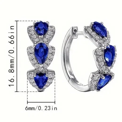 925 Sterling Silver Hoop Earrings with Synthetic Blue Cubic Zirconia Earrings - DailySale