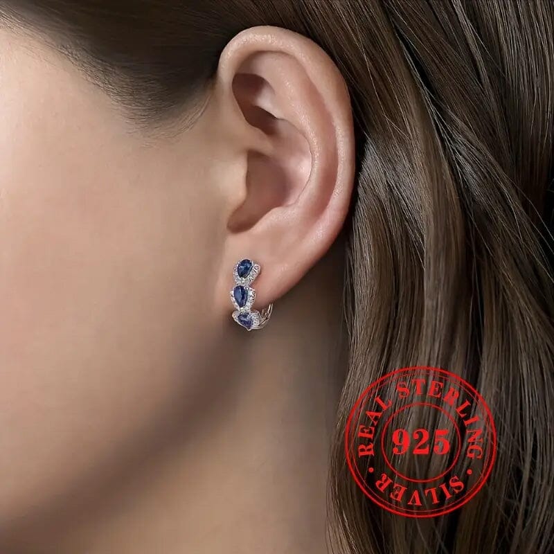 925 Sterling Silver Hoop Earrings with Synthetic Blue Cubic Zirconia Earrings - DailySale