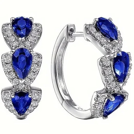 925 Sterling Silver Hoop Earrings with Synthetic Blue Cubic Zirconia Earrings - DailySale