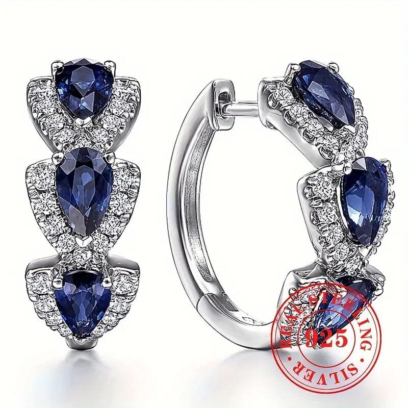 925 Sterling Silver Hoop Earrings with Synthetic Blue Cubic Zirconia Earrings - DailySale