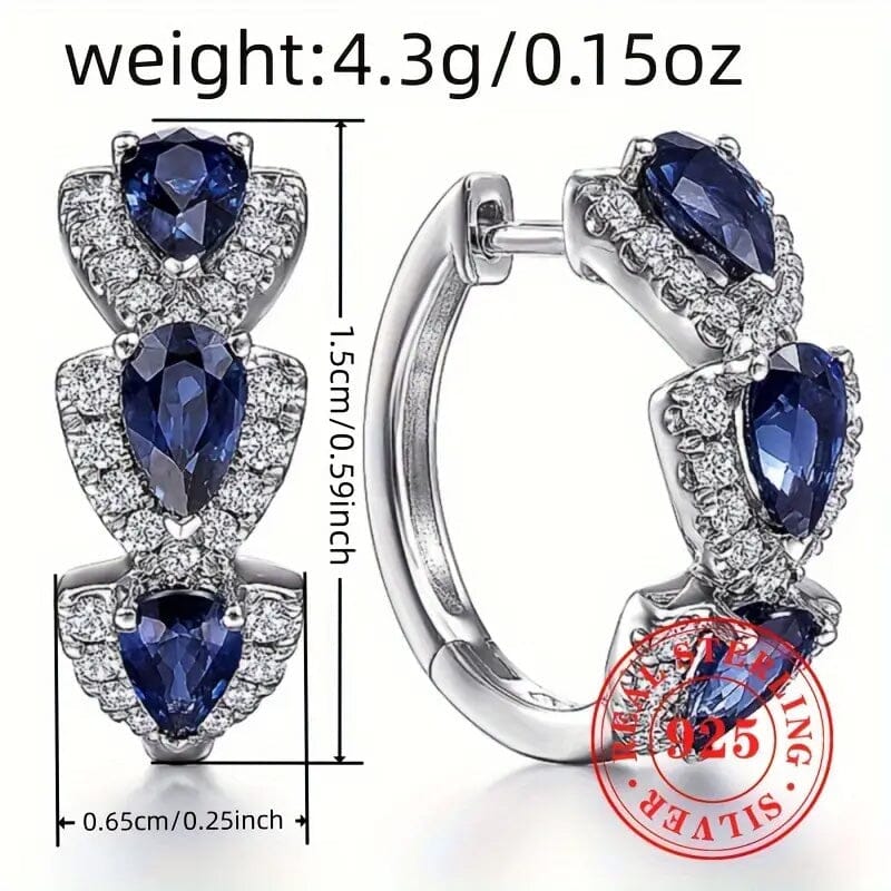 925 Sterling Silver Hoop Earrings with Synthetic Blue Cubic Zirconia Earrings - DailySale