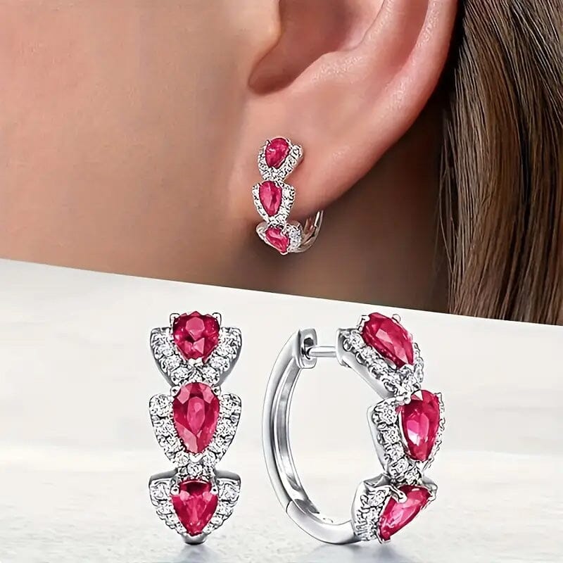 925 Sterling Silver Hoop Earrings with Synthetic Blue Cubic Zirconia Earrings Red - DailySale