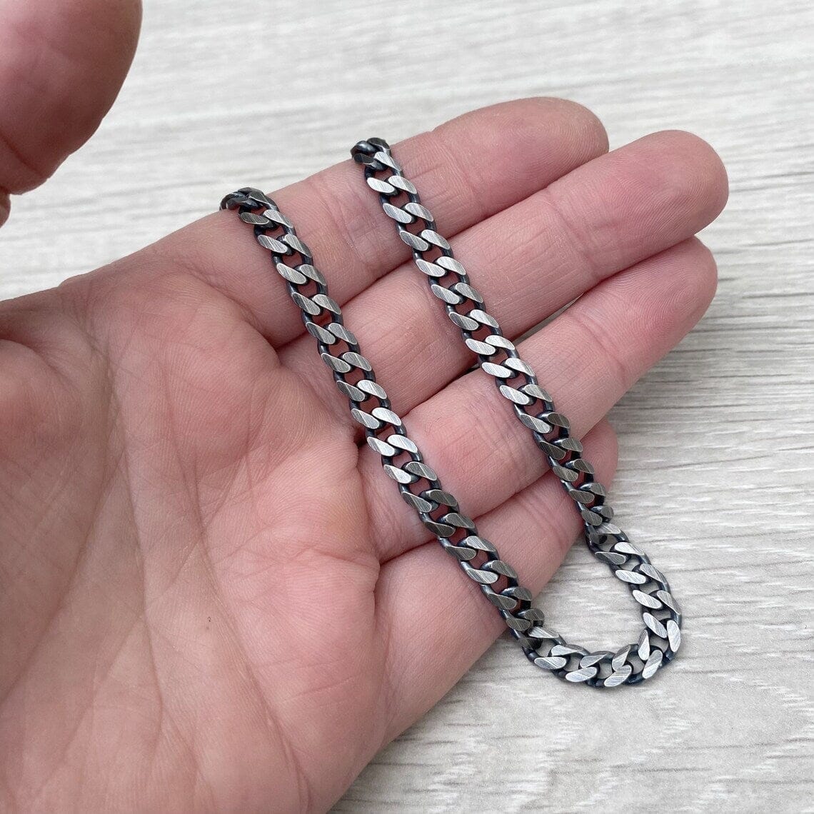 925 Sterling Silver Italian Solid Flat Cuban Curb Link Chain 5.7mm, Titanium Gunmetal Finish Necklaces - DailySale