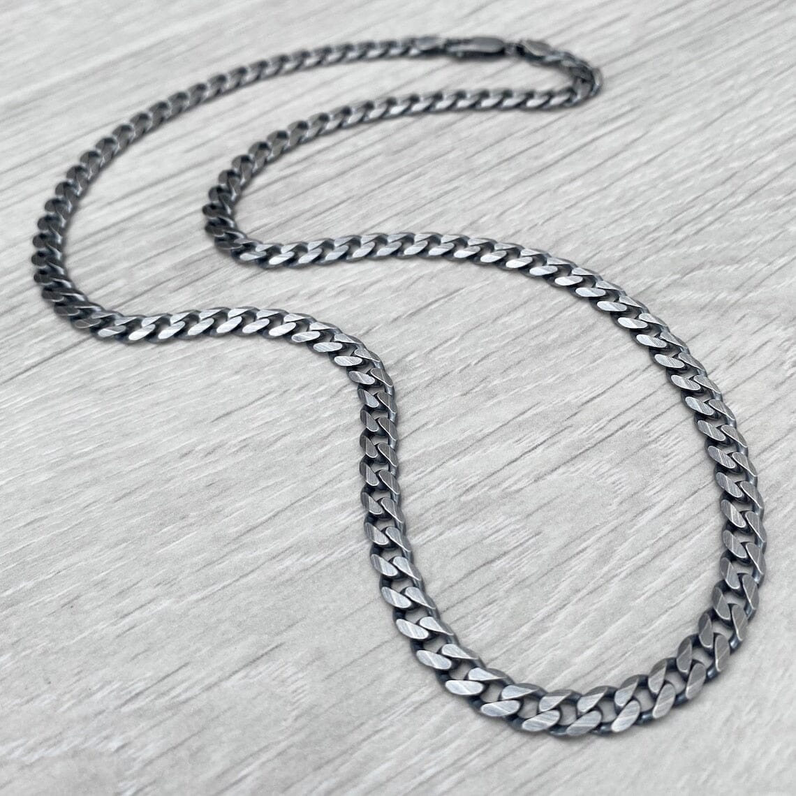 925 Sterling Silver Italian Solid Flat Cuban Curb Link Chain 5.7mm, Titanium Gunmetal Finish Necklaces - DailySale