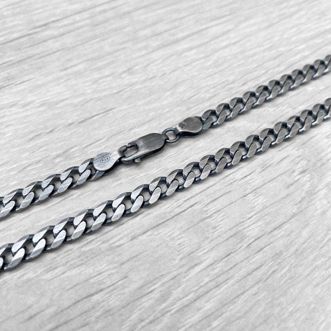 925 Sterling Silver Italian Solid Flat Cuban Curb Link Chain 5.7mm, Titanium Gunmetal Finish Necklaces - DailySale