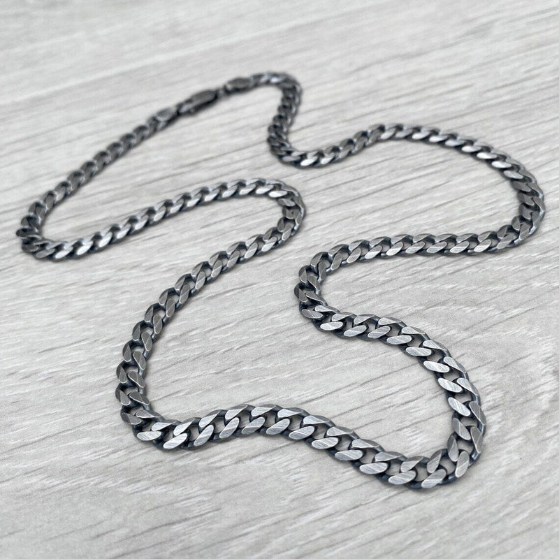 925 Sterling Silver Italian Solid Flat Cuban Curb Link Chain 5.7mm, Titanium Gunmetal Finish Necklaces - DailySale