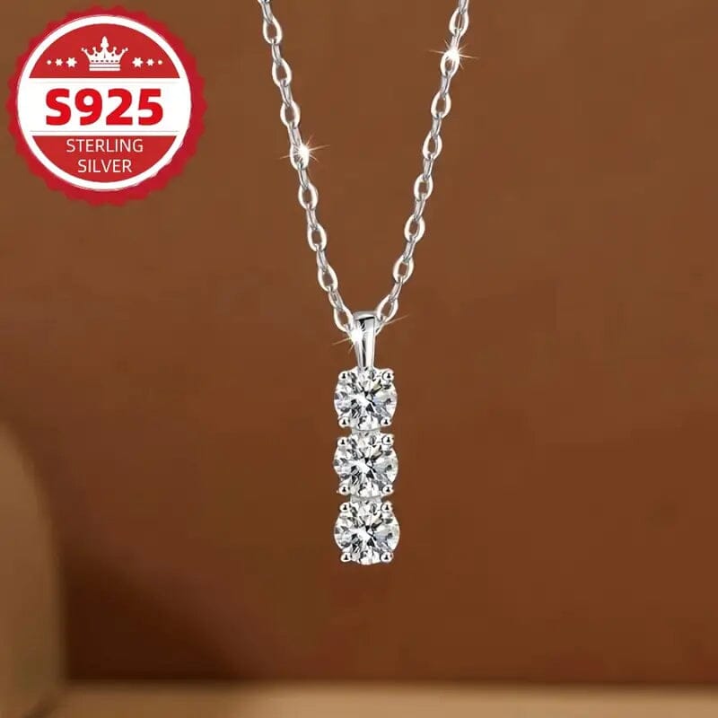 925 Sterling Silver Necklace Three Vertical Synthetic Zirconia Pendants Necklaces - DailySale