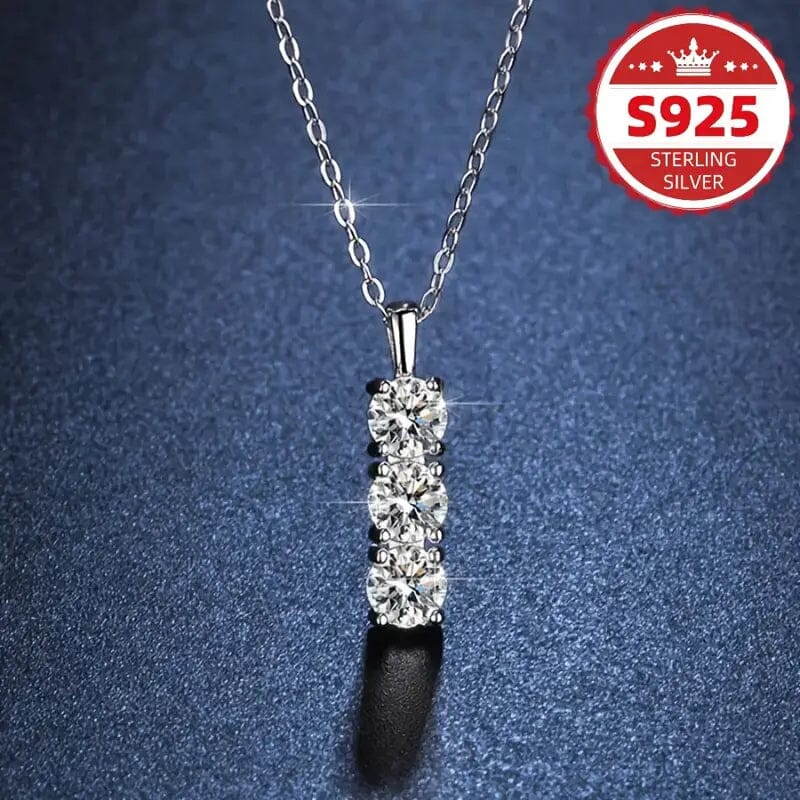 925 Sterling Silver Necklace Three Vertical Synthetic Zirconia Pendants Necklaces - DailySale