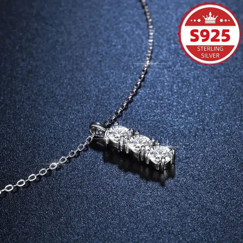 925 Sterling Silver Necklace Three Vertical Synthetic Zirconia Pendants Necklaces - DailySale