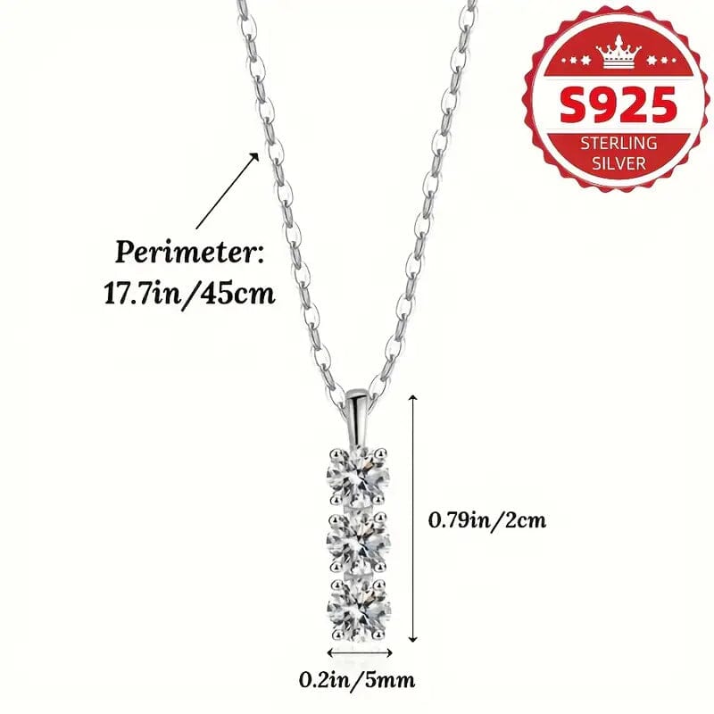 925 Sterling Silver Necklace Three Vertical Synthetic Zirconia Pendants Necklaces - DailySale