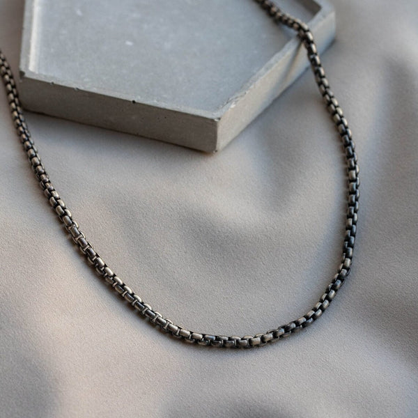 925 Sterling Silver Oxidized 3mm Italian Round Box Chain Necklace Italian Made Necklaces - DailySale