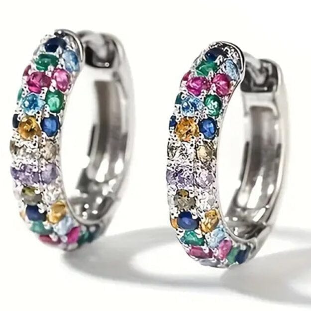 925 Sterling Silver Round Colorful Synthetic Zirconia Earrings Earrings - DailySale