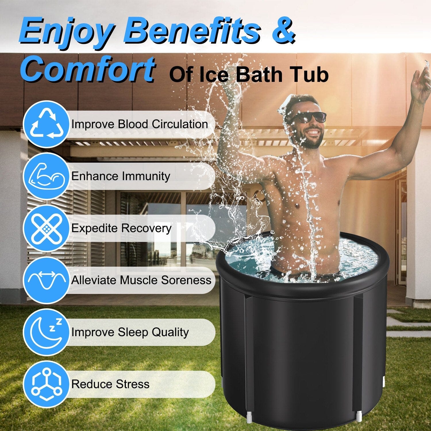 97 Gal Large Size Ice Bath Tub with Cover Bath - DailySale