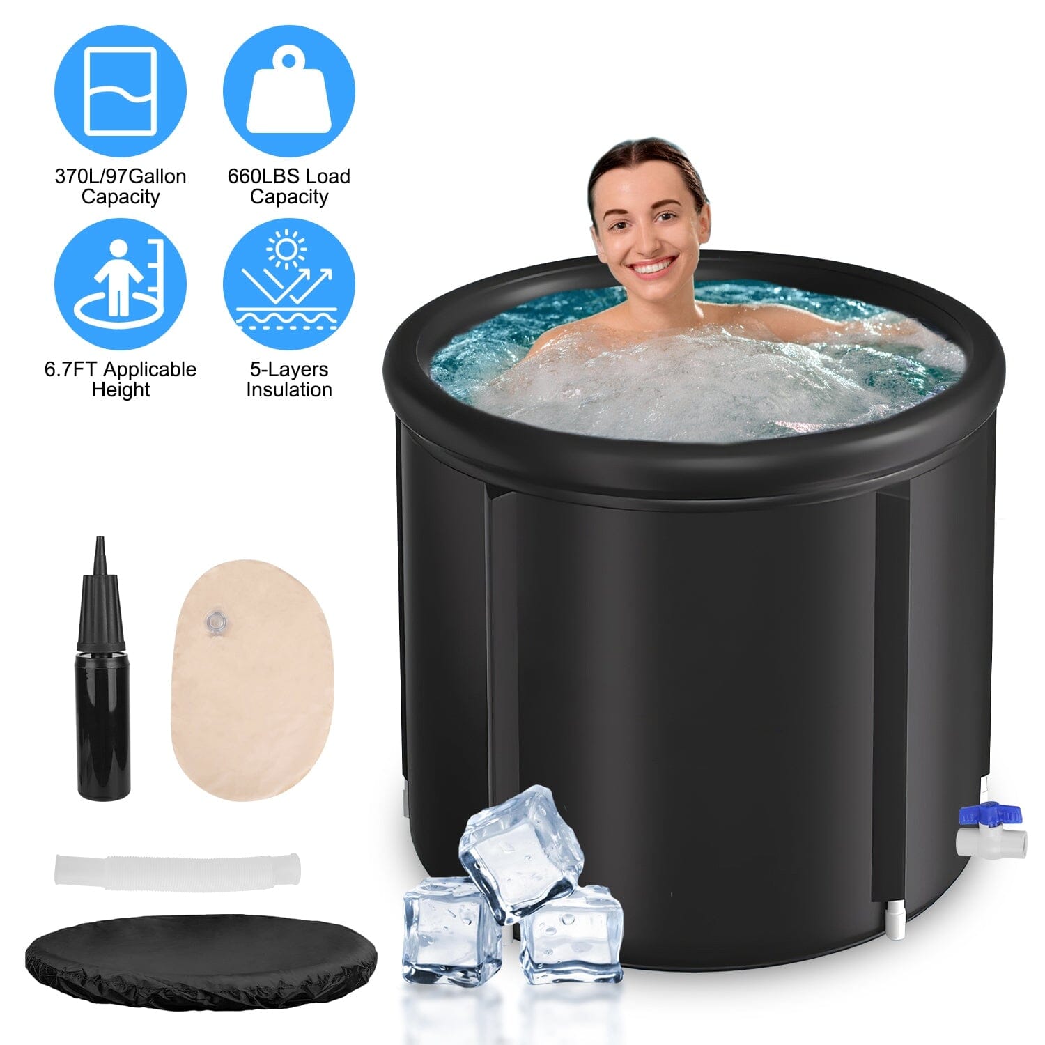 97 Gal Large Size Ice Bath Tub with Cover Bath - DailySale