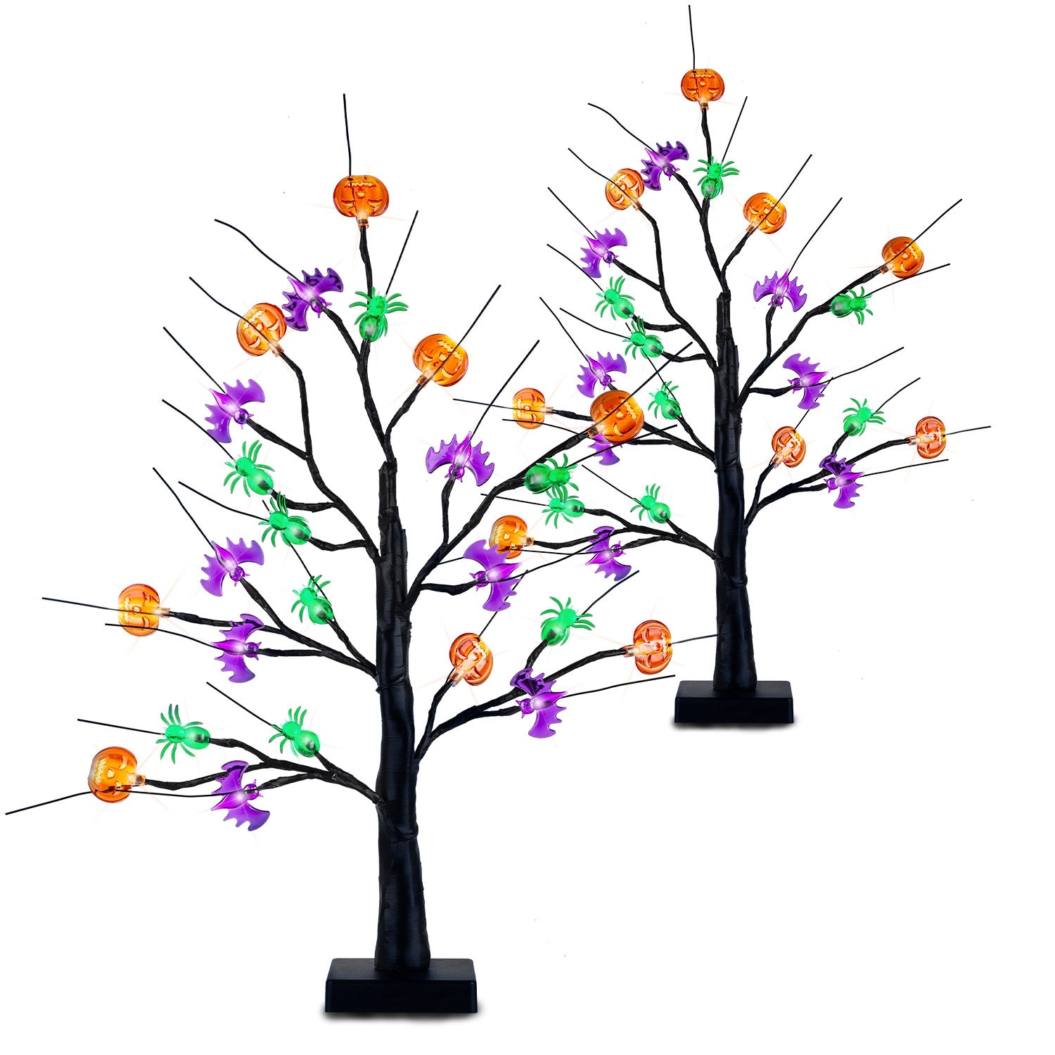 2-Pack: Lighted Halloween Trees with Timer and Adjustable Twigs