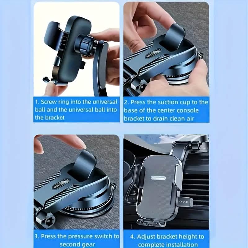 Adjustable Car Phone Holder – Suction Cup Dashboard Mount, Anti-Slip Grip, iPhone & Android