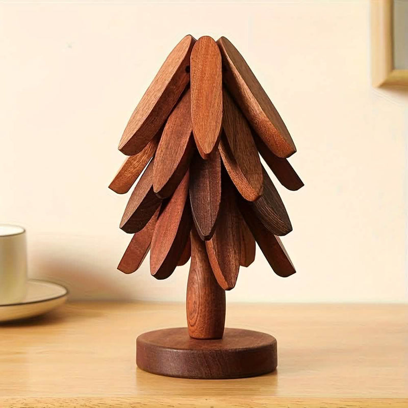 Solid Wood Heat-Resistant Table Mats – Tree-Shaped Coasters Set