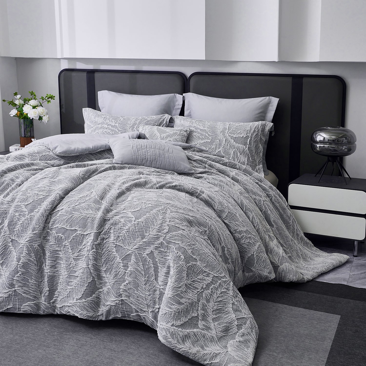 7-Piece Gray Chenille Jacquard Comforter Set