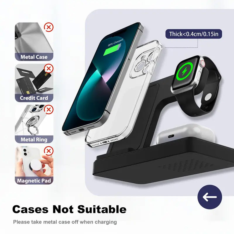 Wireless Charging Station 3-in-1 Standard 15W Fast for Mag-Safe Charger Stand