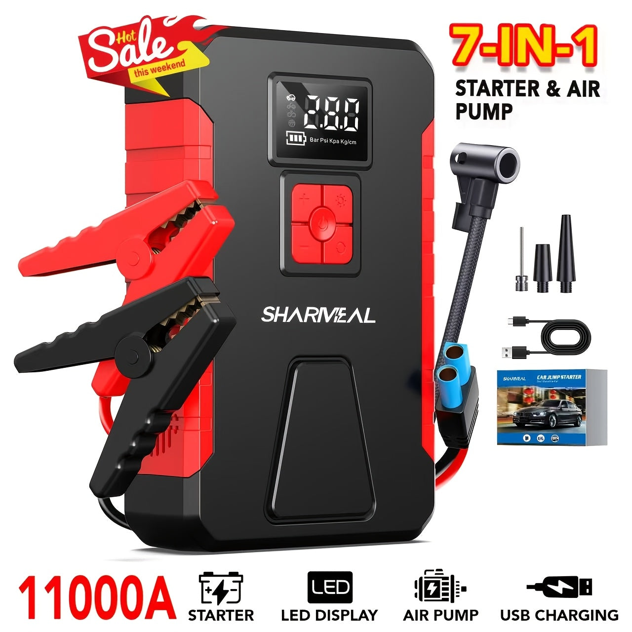 SHARMEAL Portable Car Jump Starter with Air Compressor