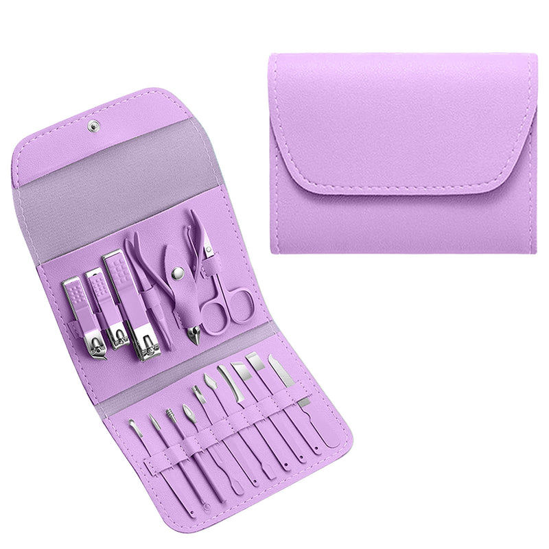 16-Piece: Stainless Steel Professional Manicure Pedicure Facial Set Grooming Kit with Leather Case