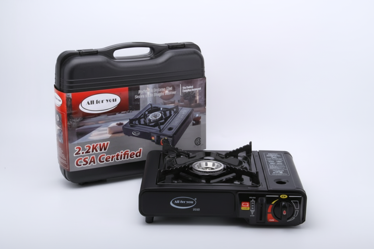 Portable Gas Stove, Single Burner, Black, 2.2KW, CSA Certified, Temperature Control with Indicator Light, Easy to Clean, with Carrying Case
