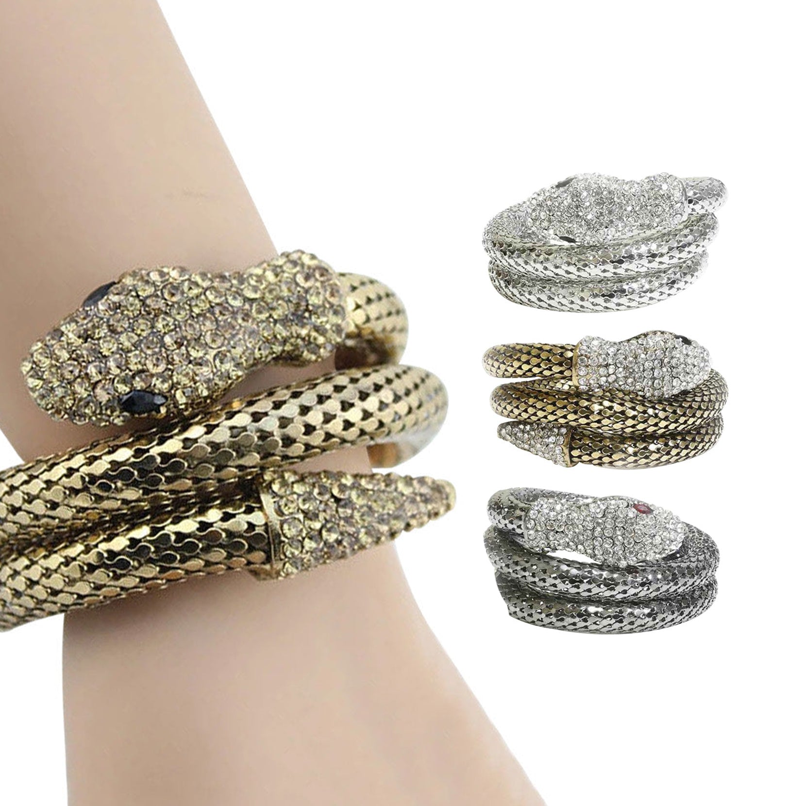 Exotic Designer Sultry Crystal Snake Bracelet