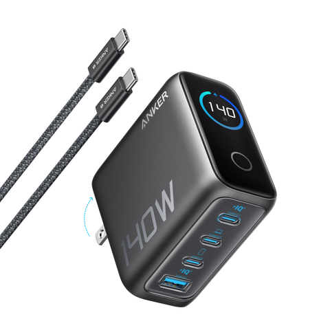 Anker Charger (140W, 4-Port, PD 3.1) with USB-C Cable - Dark Gray