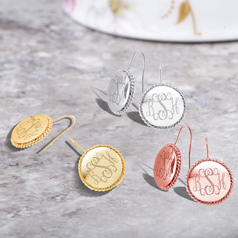 Personalized Braided Round Monogram Earrings Initial Earrings