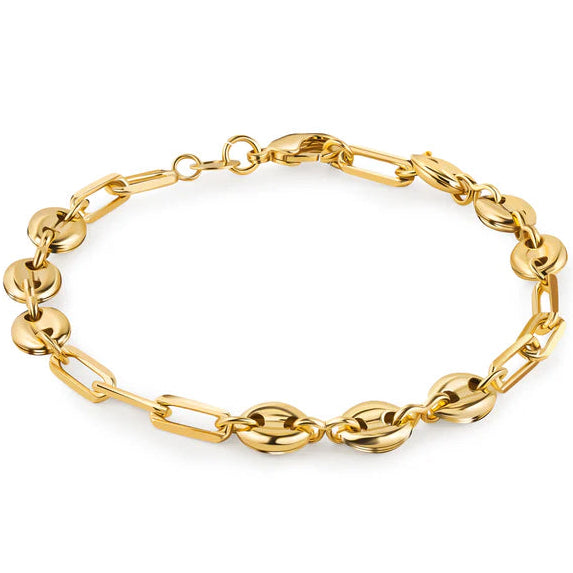 18K Gold Mariner and Paperclip Link Bracelet, 8 Inches