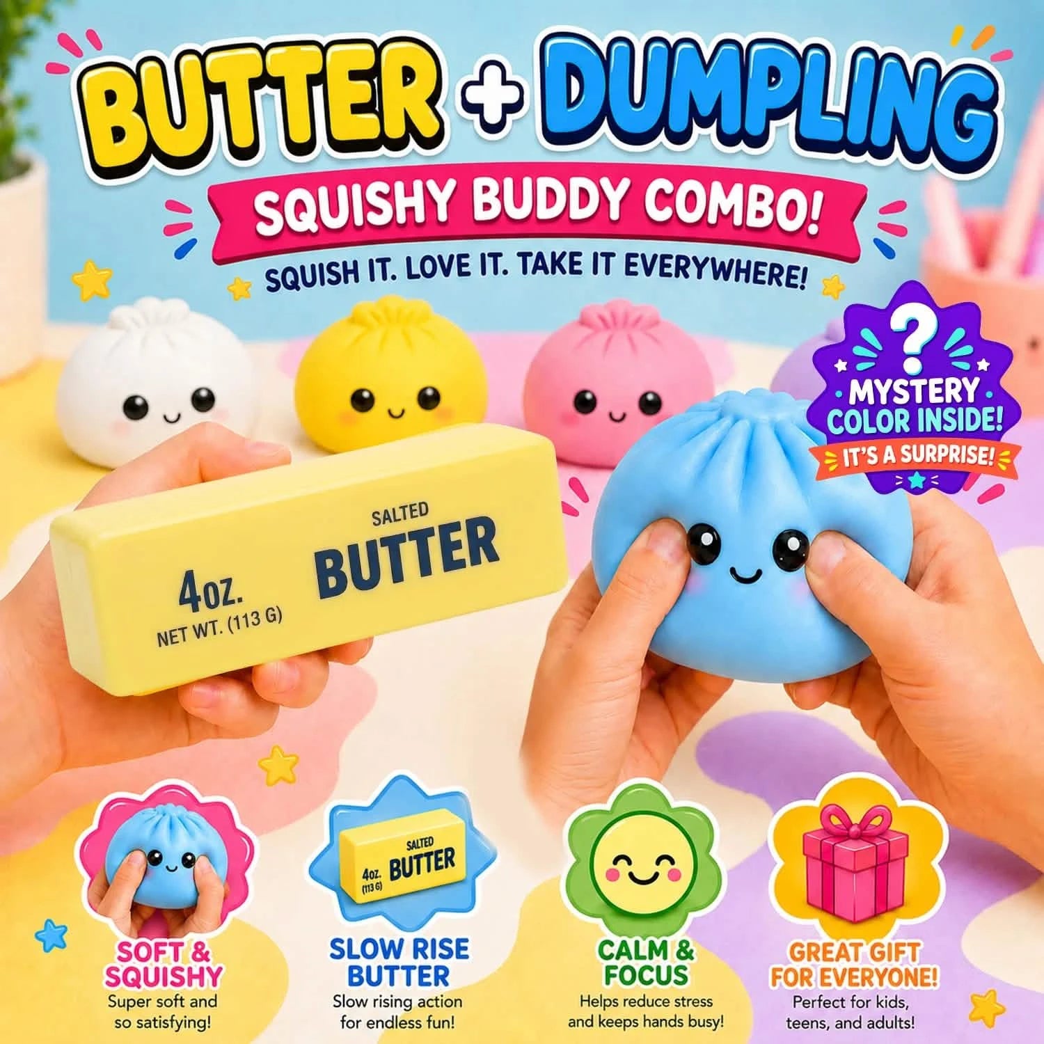 Squishy Dumpling & Butter Combo Pack – 2PCS Slow Rising Fidget Toys
