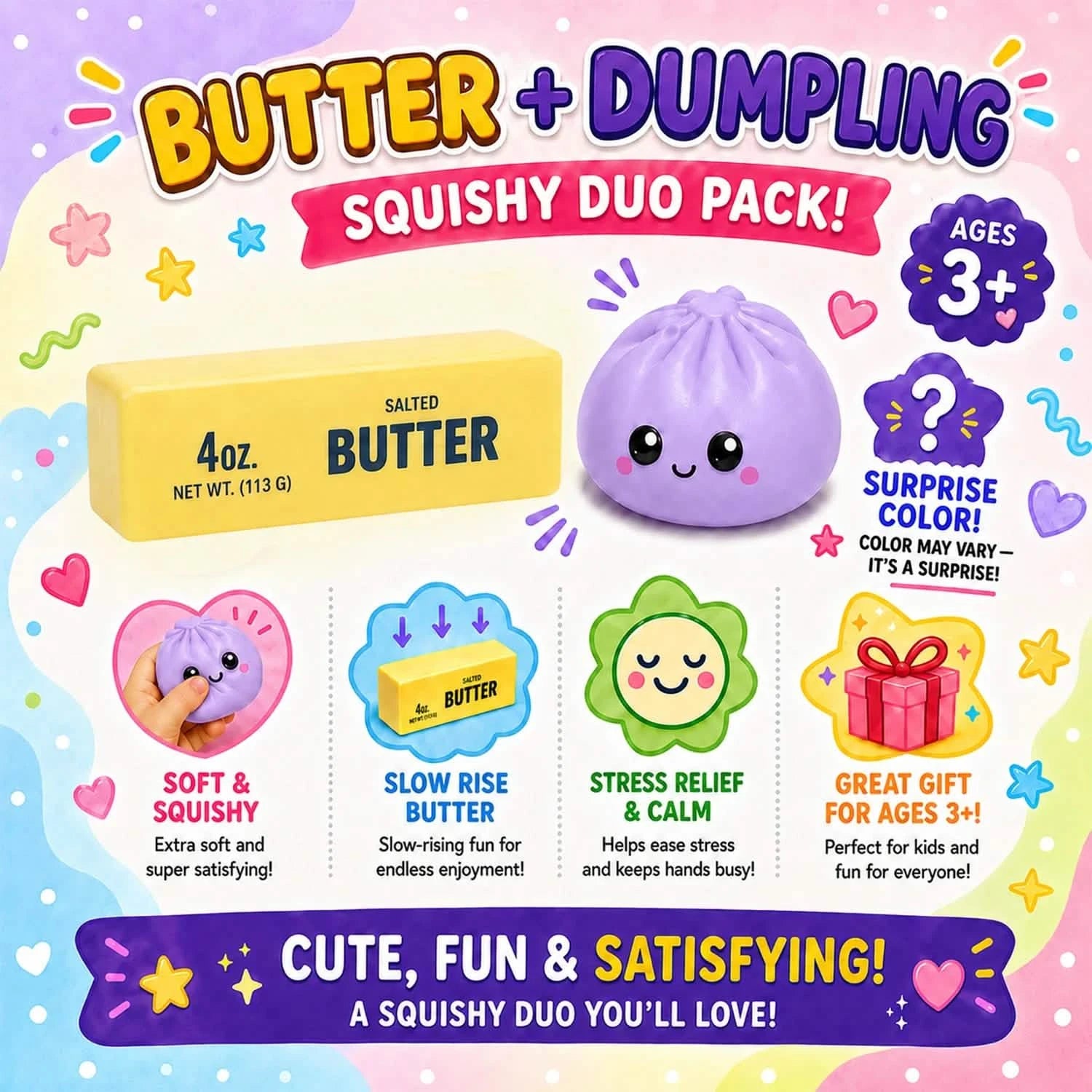 Squishy Dumpling & Butter Combo Pack – 2PCS Slow Rising Fidget Toys