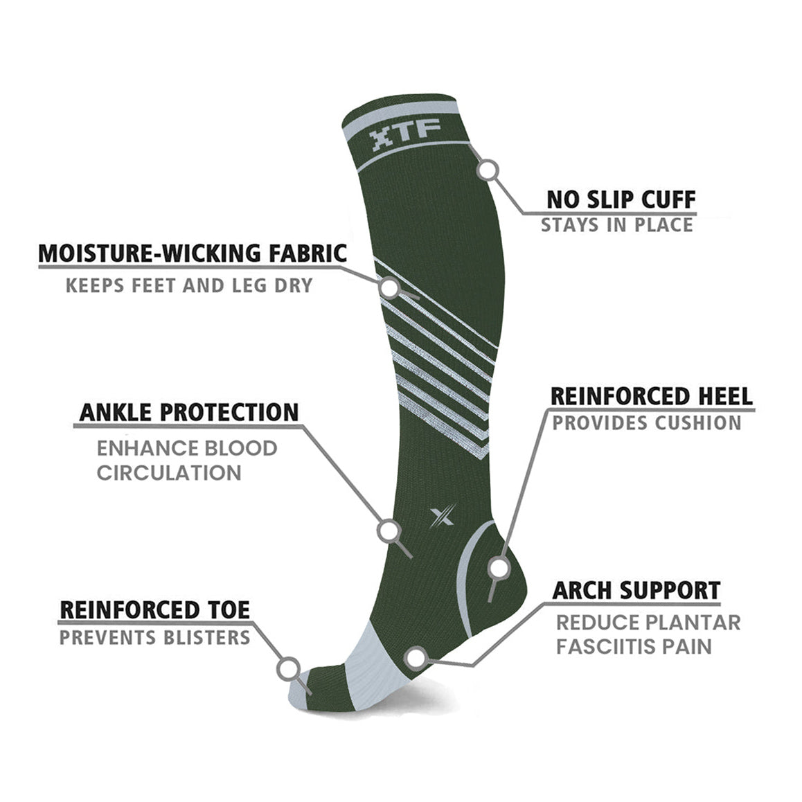 6-Pairs: Pain Relief Support Everyday Wear Striped Ankle And Knee-High Compression Socks