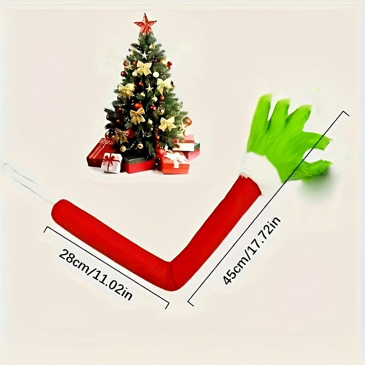 Dimension diagram: the arm measures 45 cm / 17.72 in with a 28 cm / 11.02 in sleeve section