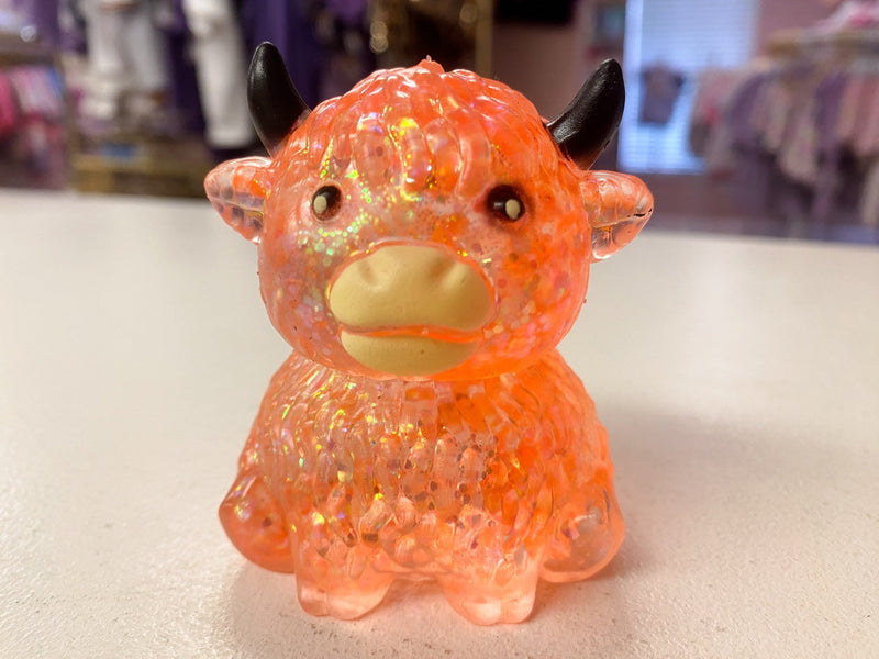 Glitter Highland Cow Squish | Slow Rise Sensory Squeeze Toy | Glitter Fidget Toy