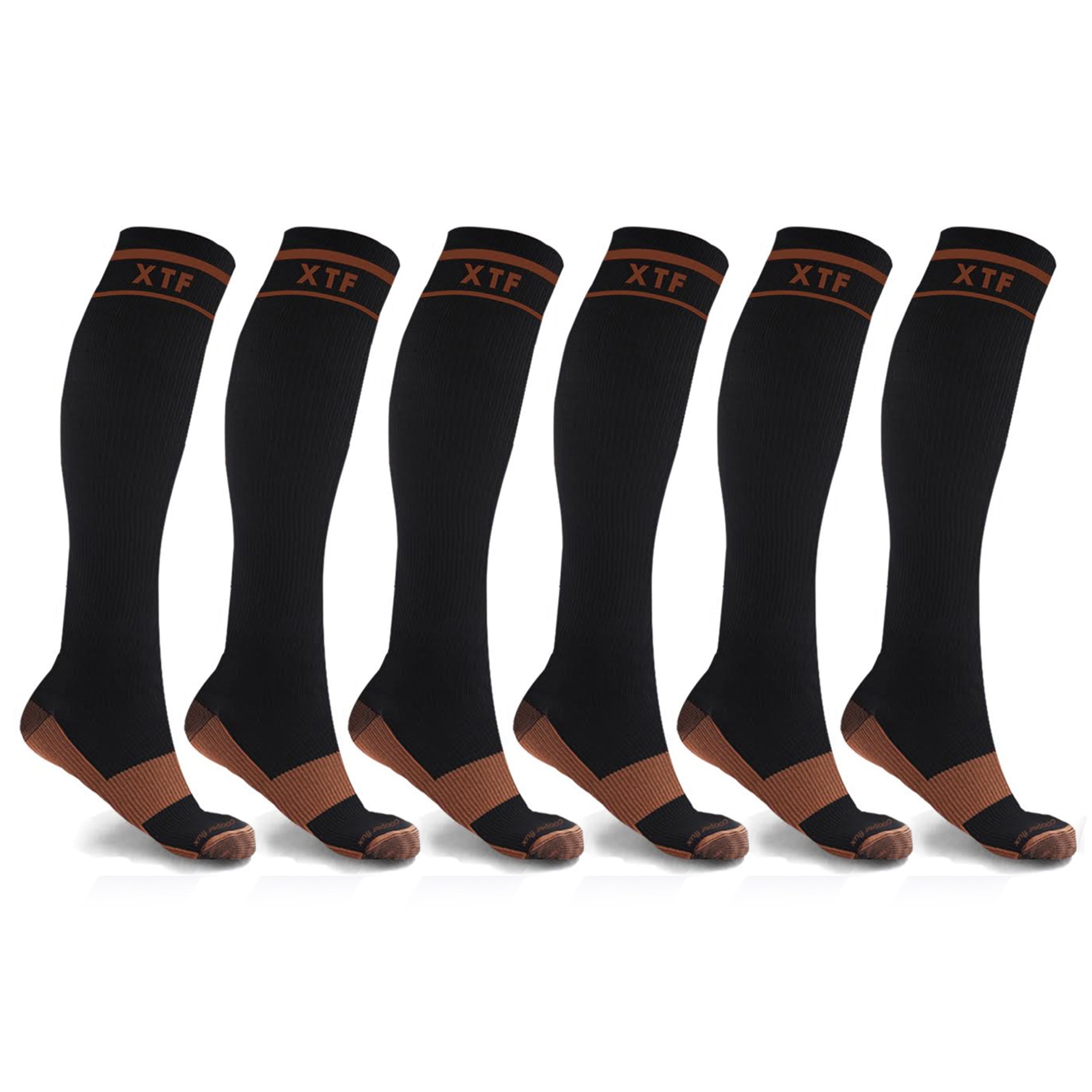 6-Pairs: Unisex Copper-Infused Knee High Compression Socks