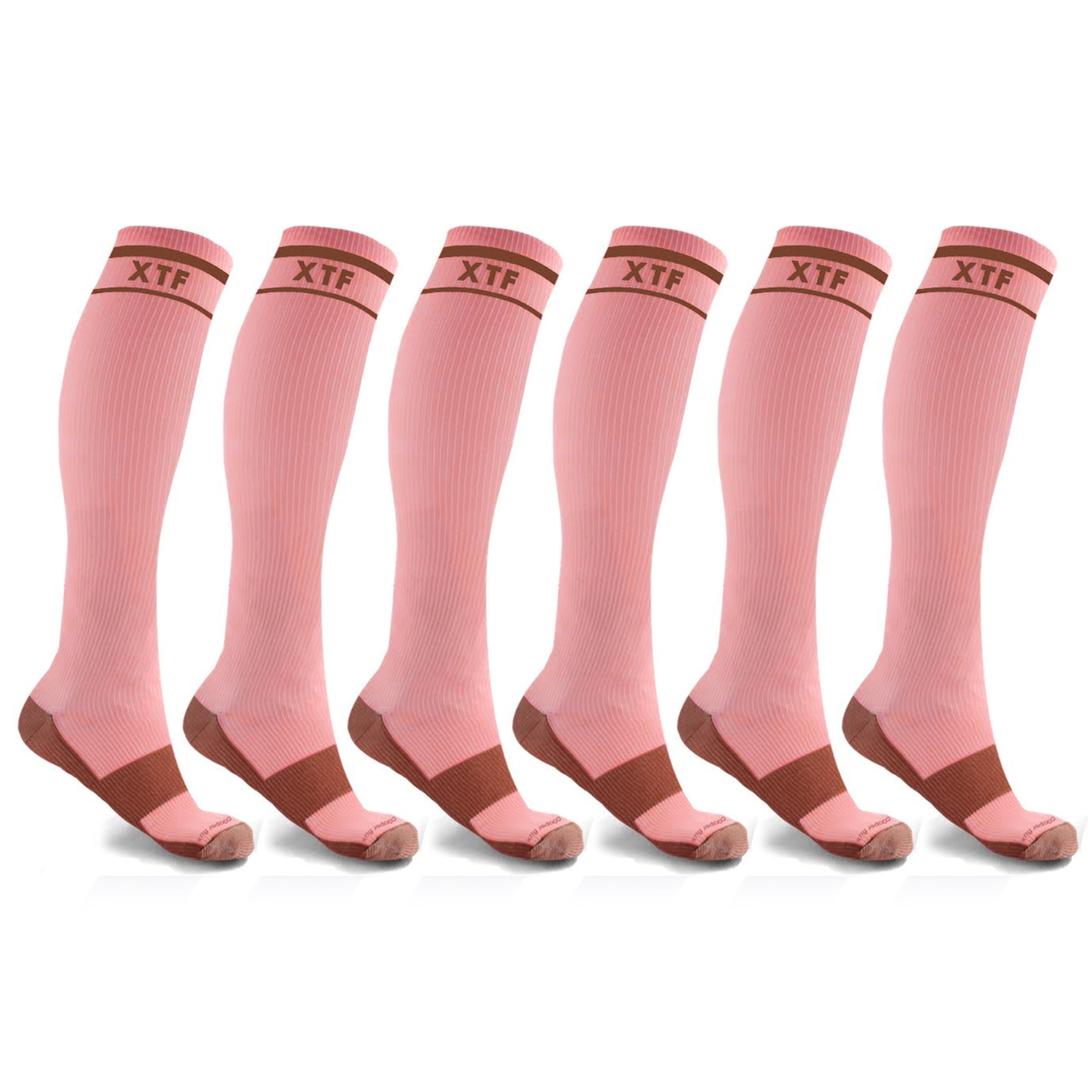 6-Pairs: Unisex Copper-Infused Knee High Compression Socks