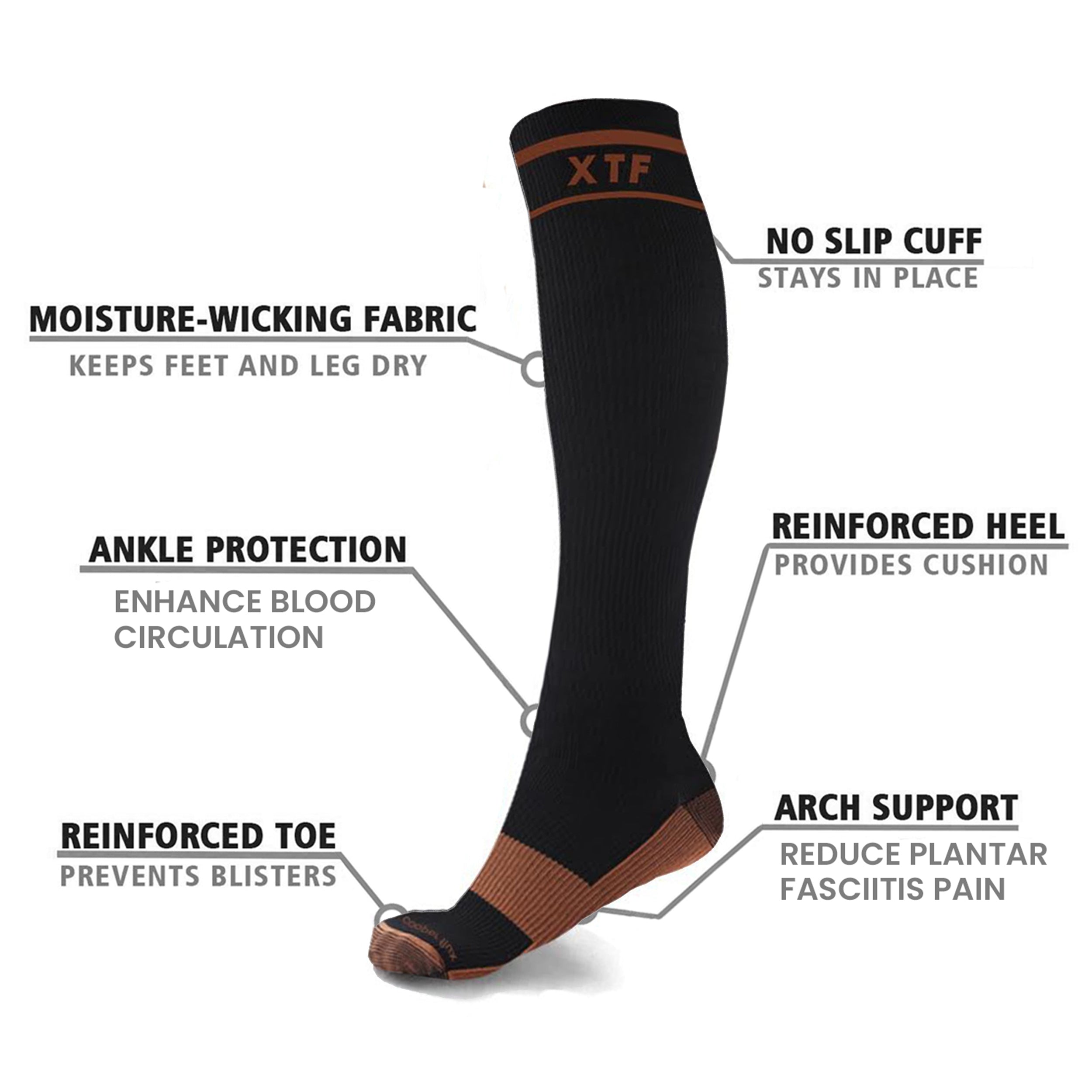 6-Pairs: Unisex Copper-Infused Knee High Compression Socks