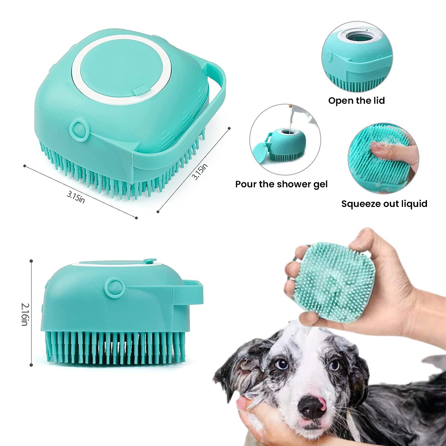 Soft Dog Cat Pet Bath Scrubber Massager Brush With Shampoo Dispenser