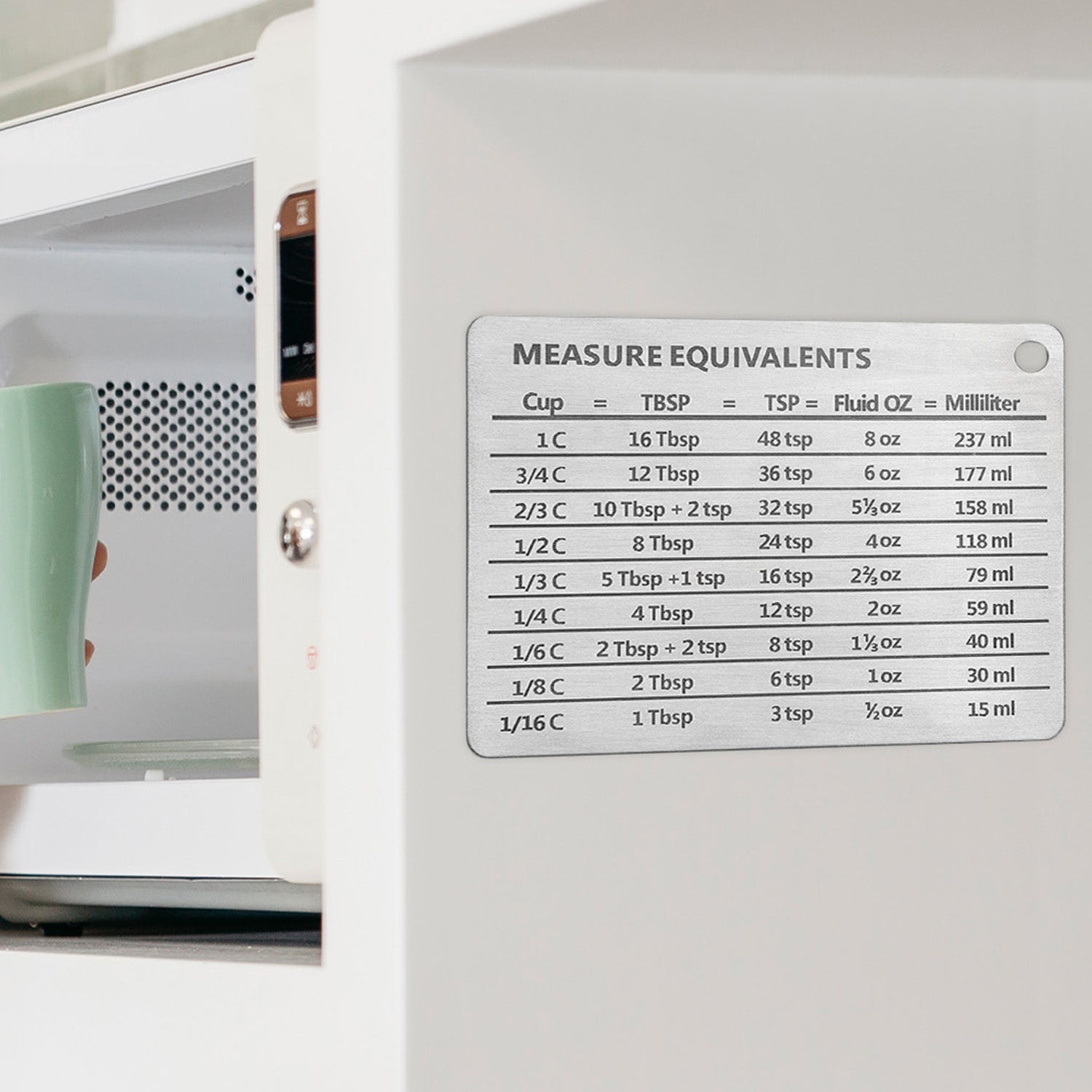 Stainless Steel Measurement Conversion Chart With Strong Magnet For Cups, Tablespoons, Teaspoons, Fluid Oz And Milliliters Conversions