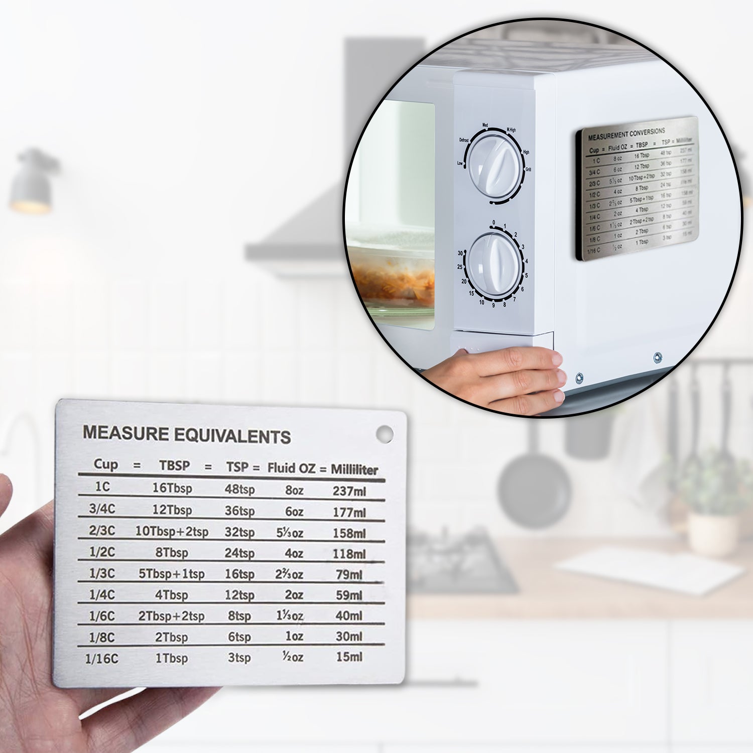 Stainless Steel Measurement Conversion Chart With Strong Magnet For Cups, Tablespoons, Teaspoons, Fluid Oz And Milliliters Conversions