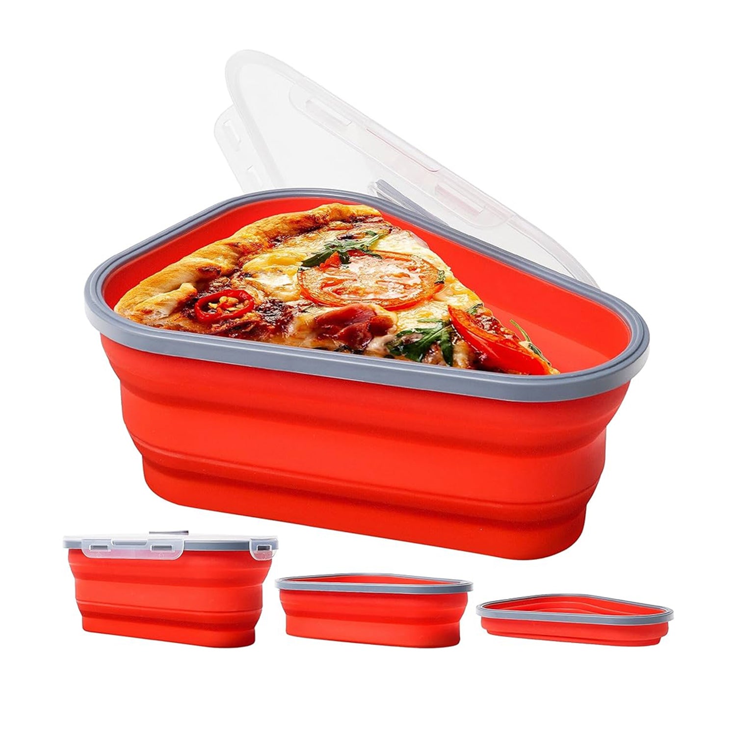 Collapsible Adjustable Reusable Pizza Storage Container with 5 Microwavable Serving Trays