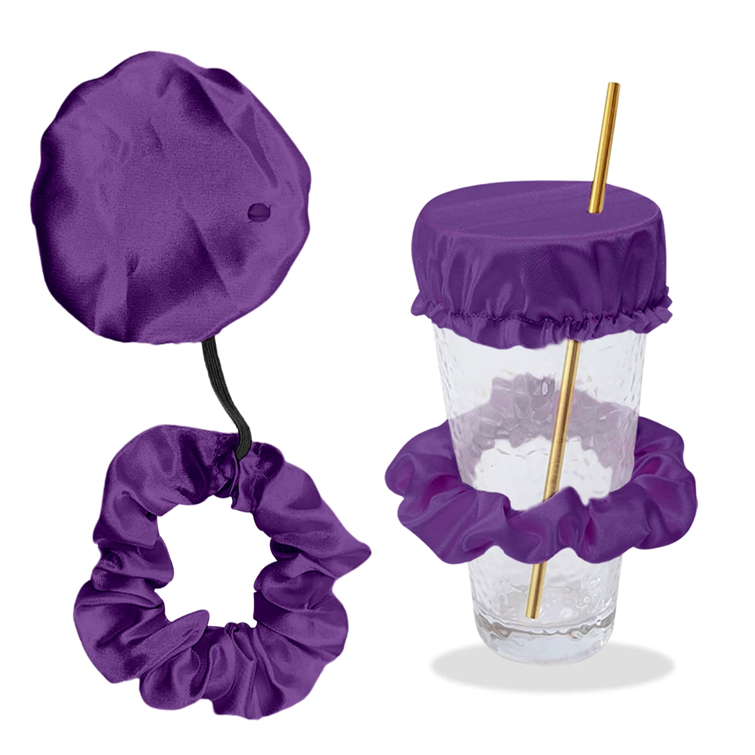 Reusable Anti-Spike Scrunchie Drink Mug Glass Cover Cap Headband with Straw Hole for Covering Drinks Party, Club, Disco