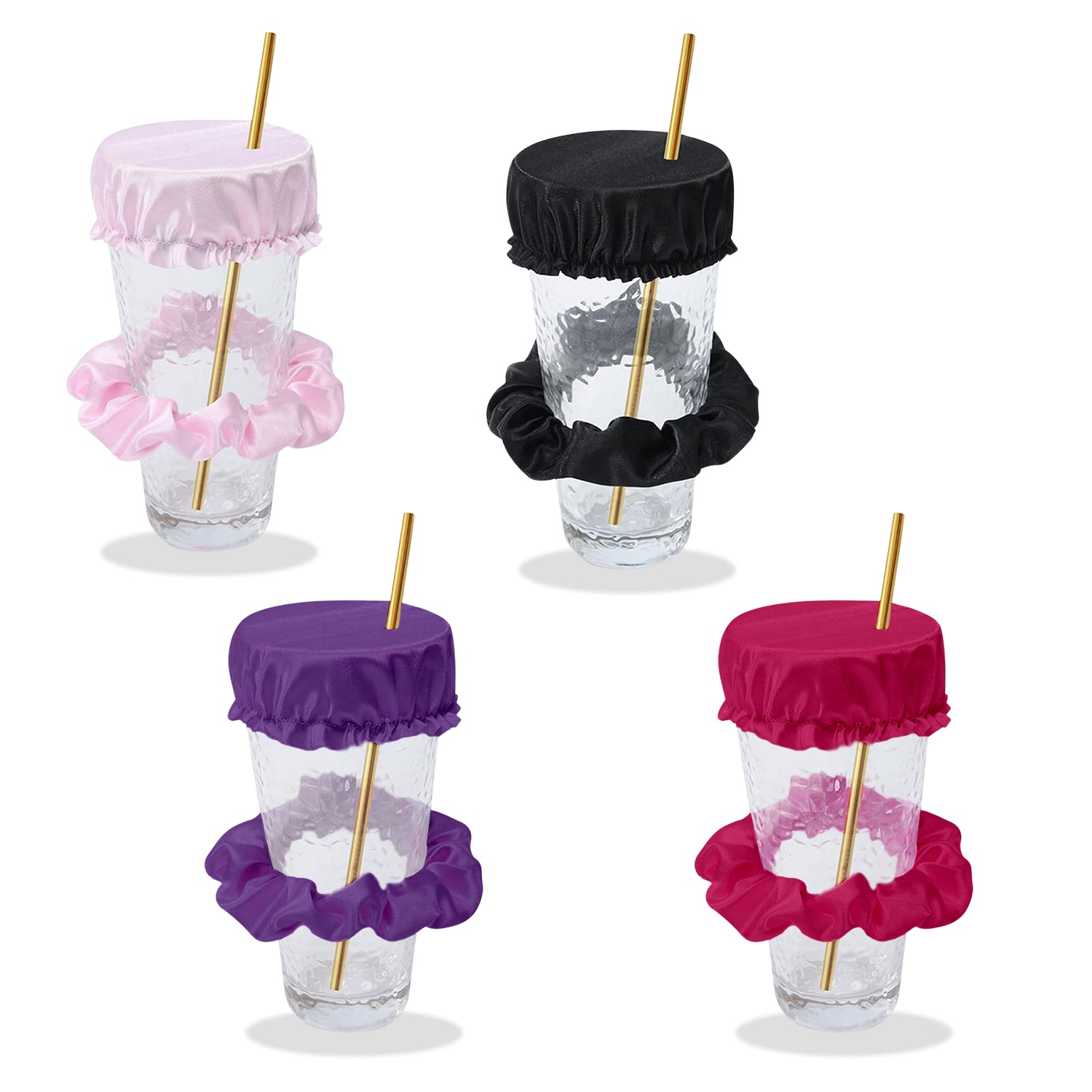 Reusable Anti-Spike Scrunchie Drink Mug Glass Cover Cap Headband with Straw Hole for Covering Drinks Party, Club, Disco